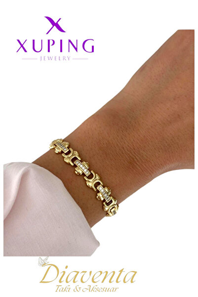 DİAVENTA TAKI VE AKSESUAR 14K Gold Trend Model Taşlı Xuping Gold Vip BİLEKLİK...