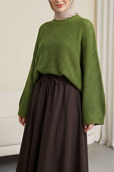 Modamorfo Πλεκτό πουλόβερ με μανίκια νυχτερίδα και διάτρητο σχέδιο - πράσινο