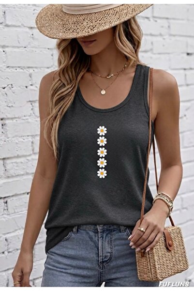 FUFLUNS Γυναικείο εσώρουχο με στρογγυλή λαιμόκοψη και στάμπα μαργαρίτες