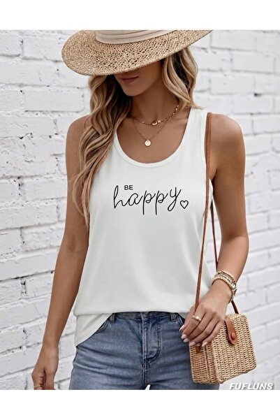 FUFLUNS Γυναικείο μπλουζάκι με στάμπα  "BE HAPPY "