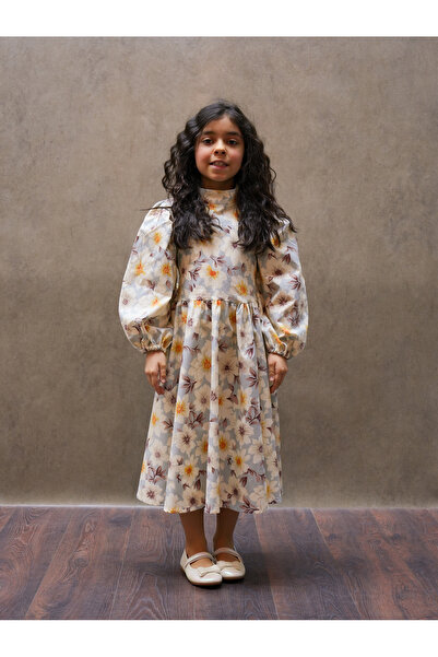KÜÇÜĞÜM BUTİK Καφέ φόρεμα για κορίτσια με γιακά Ακαζέλια