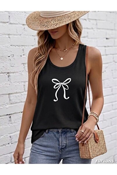 FUFLUNS Ribbon Printed Women's Round Neck Tank Top