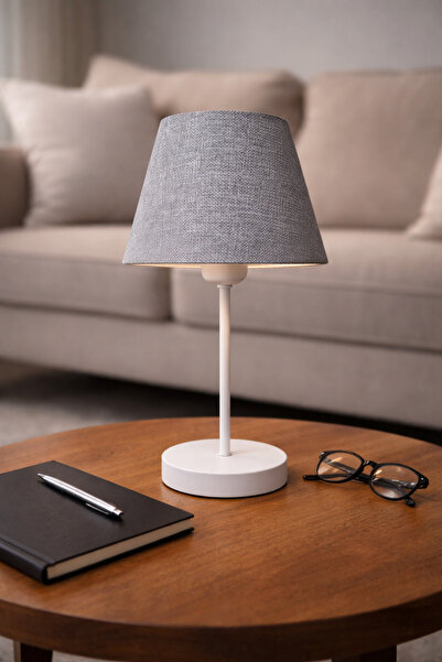 EvLight White Metal Leg Gray Fabric Lampshade