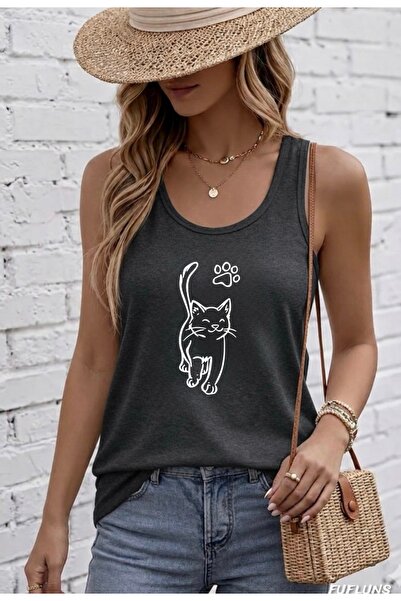 FUFLUNS Γυναικείο μπλουζάκι με στάμπα πατούσας γάτας