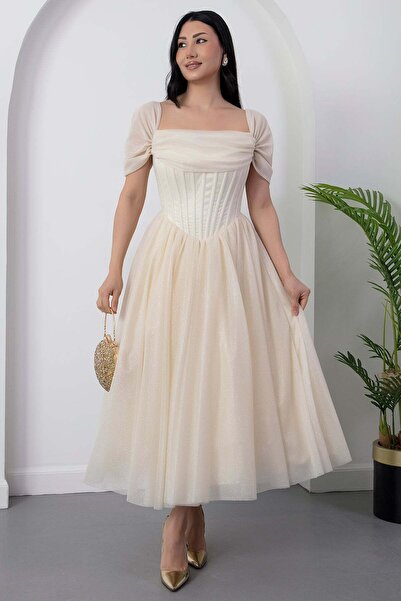 PULLIMM Φόρεμα από τούλι με λαιμόκοψη καρδιά και διακοσμητικό γκλούπερ BAL208