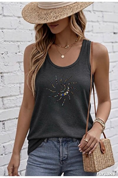FUFLUNS Patterned Sun Printed Women's Round Neck T-Shirt