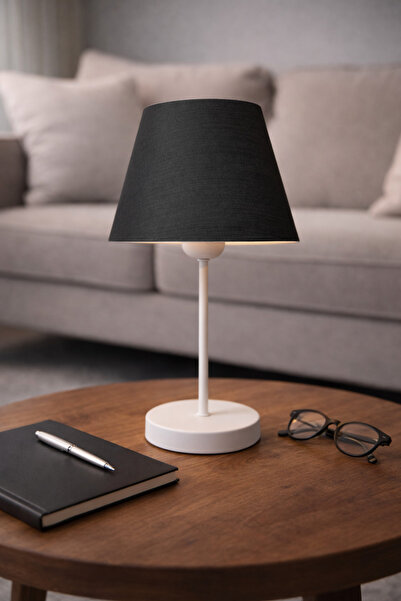 EvLight Black Fabric Lampshade with White Metal Legs