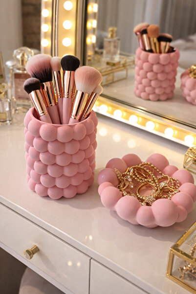 Homesinti El Yapımı taş Bubble Organizer Set | Fırçalık, Takı Kasesi, Salon D...