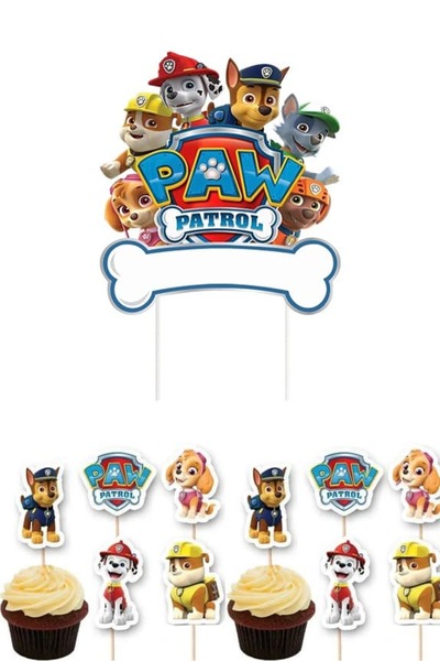 parti show Paw Patrol Pasta Süsü ve Cake Topper Kürdan Seti