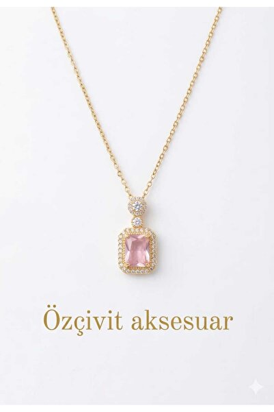 Butik Pembe taşlı baget kolye