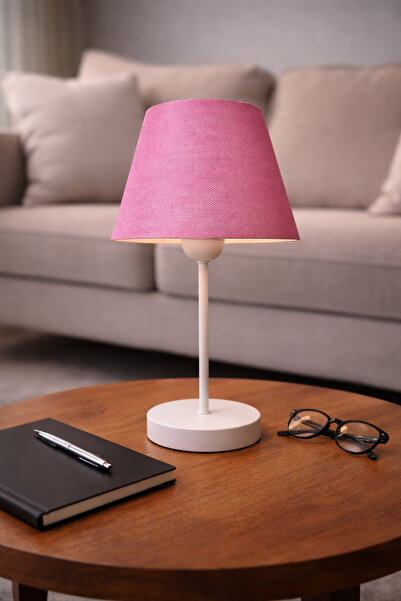 EvLight Pink Fabric Lampshade with White Metal Legs