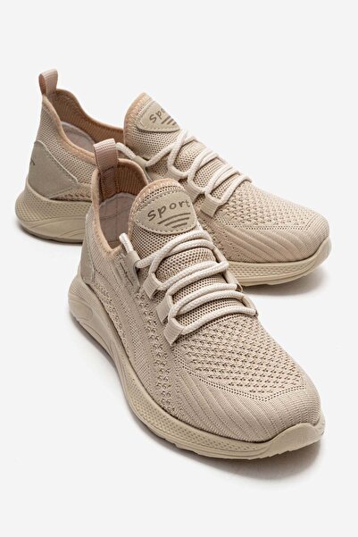 CCWAY AYAKKABI Side Striped Knitwear Men's Sports Shoes Beige Brown