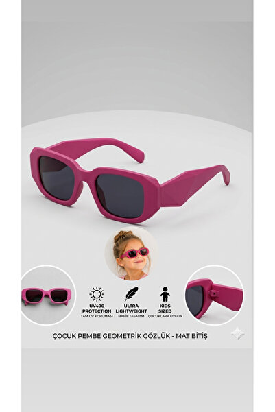 synshop Pink Girls' Sunglasses Uv400 Geometric Frame Matte Stylish Lightweigh...