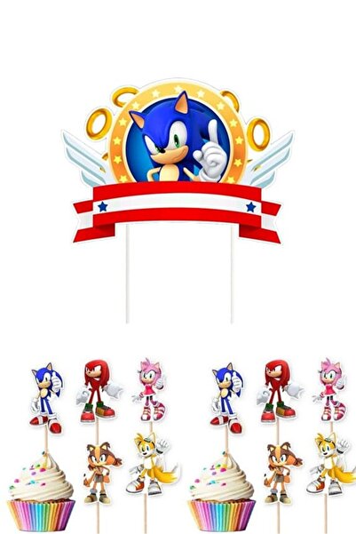 parti show Σετ διακόσμησης τούρτας και οδοντογλυφίδων Sonic Boom