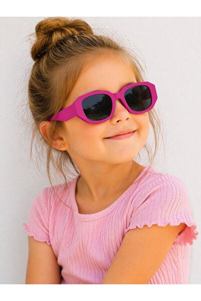 synshop Pink Girls' Sunglasses Uv400 Geometric Frame Matte Stylish Lightweigh...