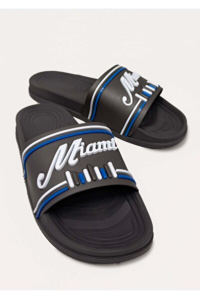 CCWAY AYAKKABI Ανδρικές παντόφλες με μονό σχέδιο ΜΙΑΜΙ ΓΚΡΙ ΛΕΥΚΟ ΜΠΛΕ