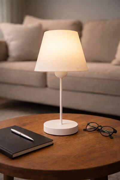 EvLight White Fabric Lampshade with White Metal Legs