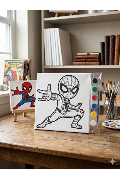KAIYA Çocuklar İçin Örümcek Adam Temalı Çocuk Tuval Boyama Seti (20x20 cm)