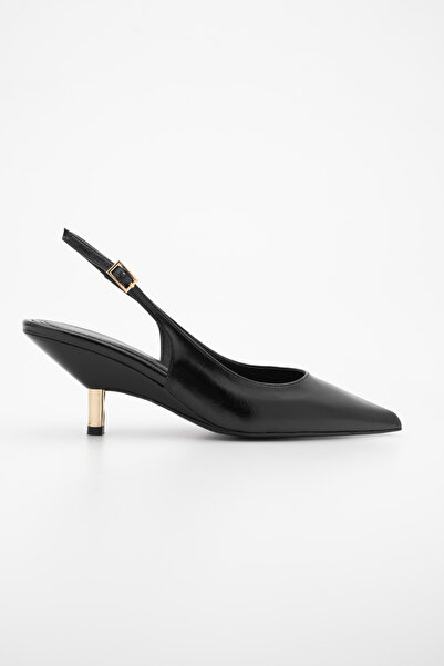 Marjin Γυναικεία παπούτσια στιλέτο με μυτερή μύτη, ανοιχτή πλάτη, χρυσό μεταλ...