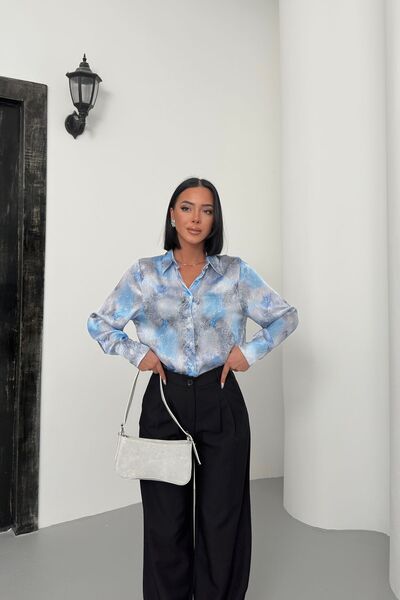 Hiccup My Fashion Abstract Patterned Satin Buttoned Shirt