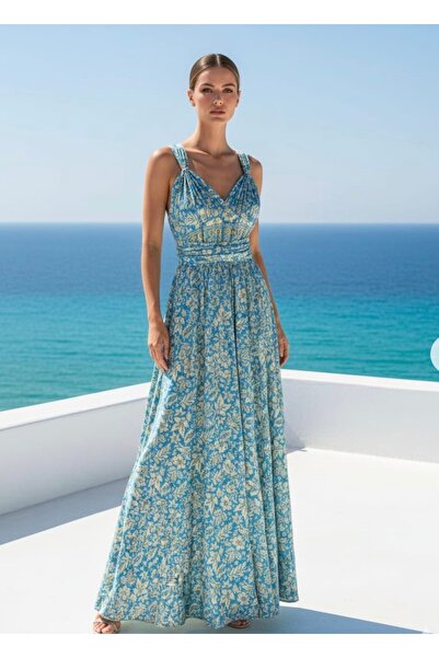 laviyonsa Silk Long Lace-Up Patterned Authentic Dress (36-48) Std