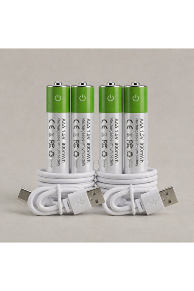 instatech 4’lü AAA Şarjlı Pil 1.5V 800mWh USB Şarj Edilebilir Lithium Batarya...
