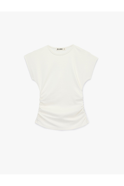 Koton  Slim Fit Kısa Kollu Bisiklet Yaka Büzgülü Tişört