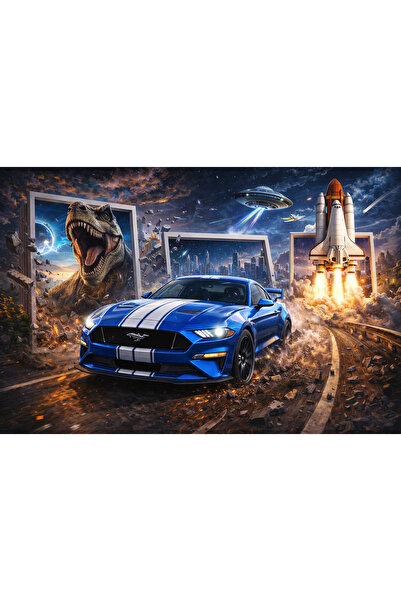 DCF DİZAYN 3D Spor Araba Duvar Kağıdı Seti – Mustang, Maserati, Porsche | Çoc...