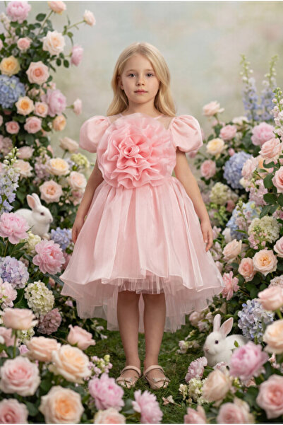 Pamina Girl's Floral Patterned Satin Evening Dress Birthday Dress 3-4-5-6-7 Y...
