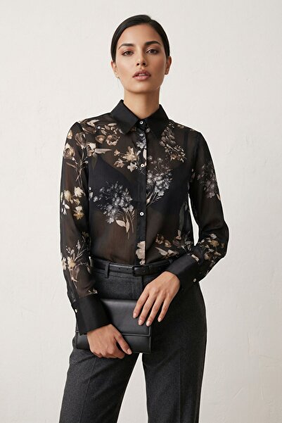 Hiccup MY FASHION Πουκάμισο από σιφόν με φλοράλ σχέδιο, κλείσιμο με κουμπιά