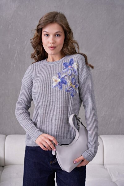 Noi Belis Πλεκτή μπλούζα με λεπτομέρεια από δαντέλα και λαιμόκοψη ποδηλάτου S...