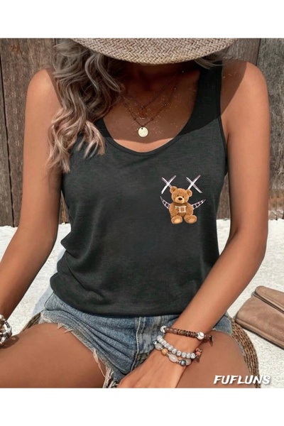 FUFLUNS Γυναικείο εσώρουχο με στρογγυλή λαιμόκοψη και στάμπα με αρκουδάκι που...