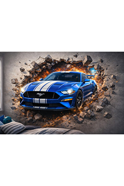 DCF DİZAYN 3D Spor Araba Duvar Kağıdı Seti – Mustang, Maserati, Porsche | Çoc...