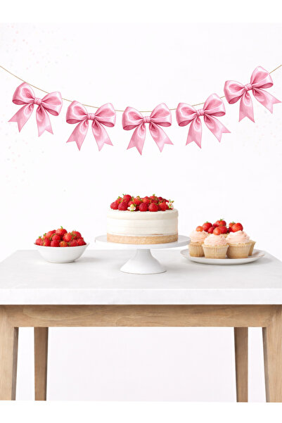 Sinek Kupası Tasarım Pink Bow Banner Party and Birthday Decoration 5 Figures ...