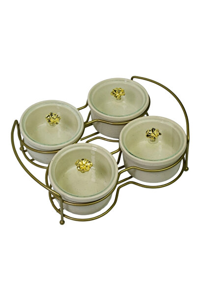 Ahinur Mutfak 4-Piece Round Lid Breakfast Presentation Plate with Matte Gold ...