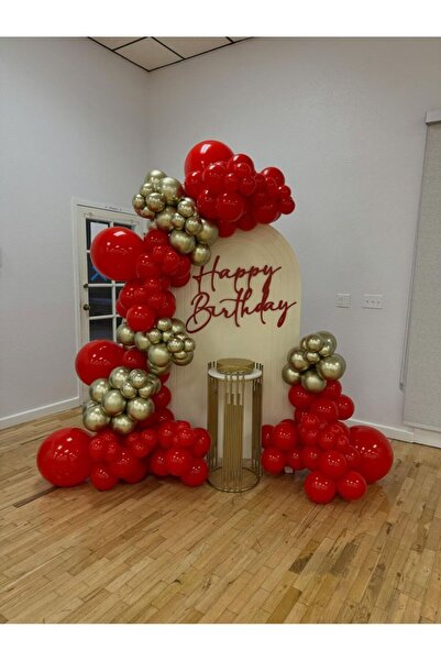 Parti Düşleri Kırmızı - Gold Doğum Günü Balon Süsleme Seti