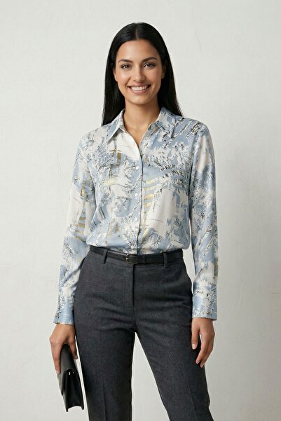 Hiccup My Fashion Abstract Patterned Long Sleeve Button up Shirt