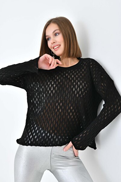 Noi Belis Πλεκτή μπλούζα με λεπτομέρεια σε σχέδιο κηρήθρας και γιακά τύπου λο...