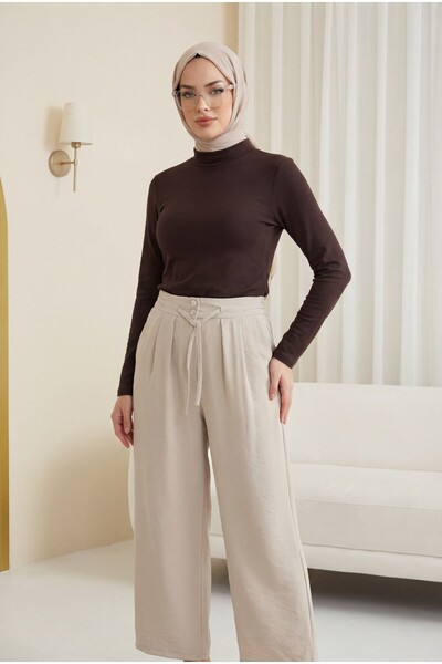 HİJABAYA Ψηλόμεσο παντελόνι από τένσελ με διπλά κουμπιά και κορδόνια στη μέση