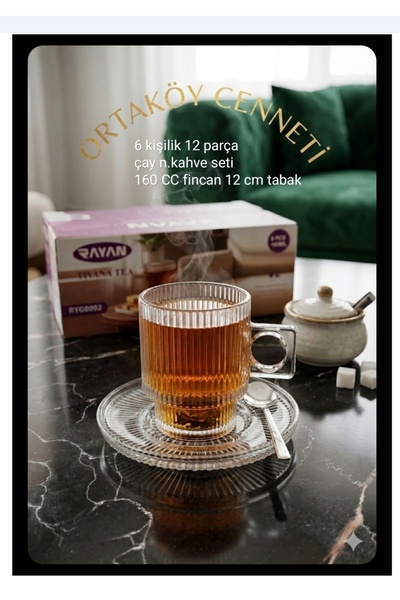 ORTAKÖYCENNETİ Çizgi model 6 kişilik 12 parça çay set 160 cc FINCAN 12 cm tab...