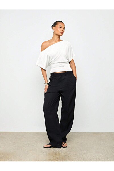 LUMİZA Γυναικεία λευκή μπλούζα με έναν ώμο, χαλαρή εφαρμογή, από φυσική βισκό...