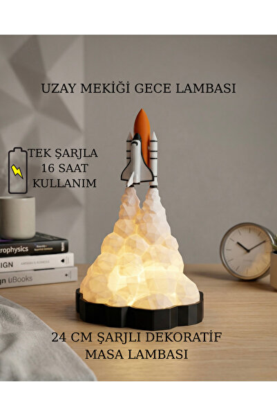 3DcraftTr 3D CraftTr Uzay Mekiği Gece Lambası - 24 cm Şarjlı Dekoratif Masa L...