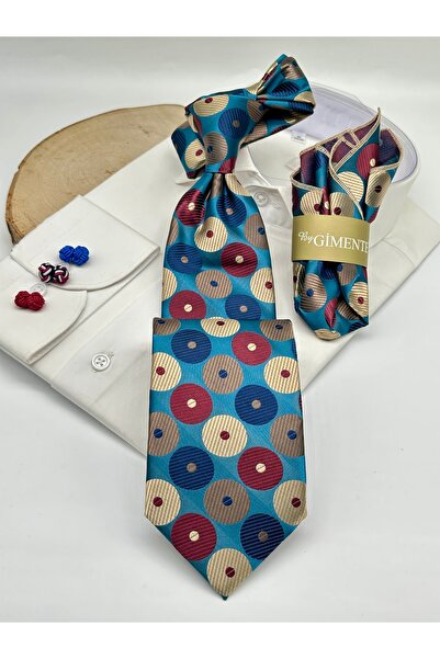 Gutiero Κλασική Γραβάτα με Μαντήλι Τιρκουάζ Πουά
