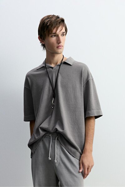 LEFTIES Soluk efektli polo yaka t-shirt