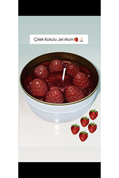 Çilek Kokulu Jel Mum, Teneke Kutu Mum, Dekoratif Hediyelik