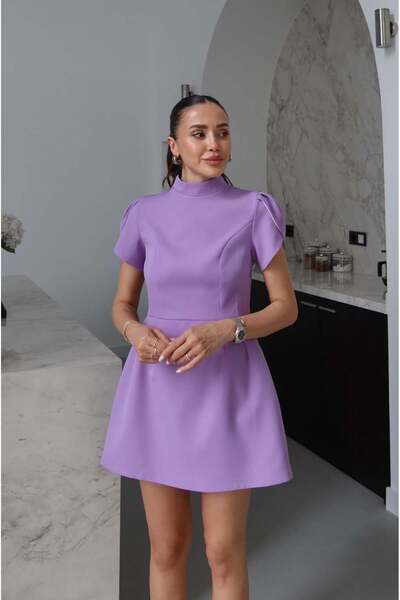 Havoş Λιλά Φόρεμα με Τουλίπες στα Μανίκια και Λεπτομέρεια στην Πλάτη