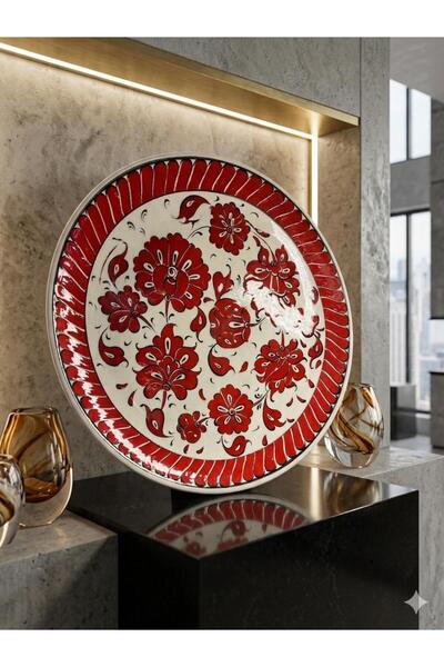 naturel glow Geleneksel El İşlemesi iznik çini Kırmızı desenli Tabak - Modern...