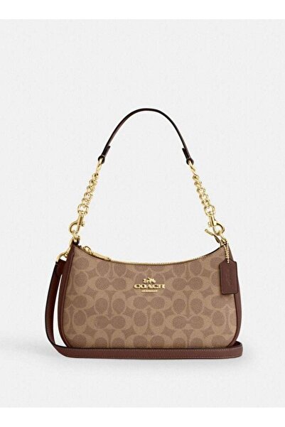 Brand Coach Teri Shoulder Bag Vintage Signature Print Crossbody Handbag Messe...