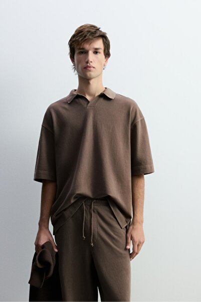 LEFTIES Soluk efektli polo yaka t-shirt