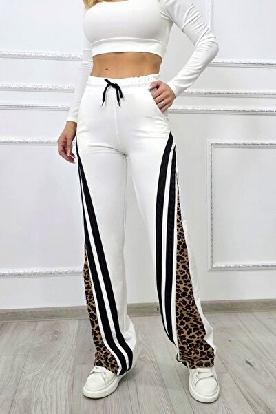 FashionForYou Αθλητικό παντελόνι με στάμπα, Move Street, με κορδόνια, ΛΕΥΚΟ